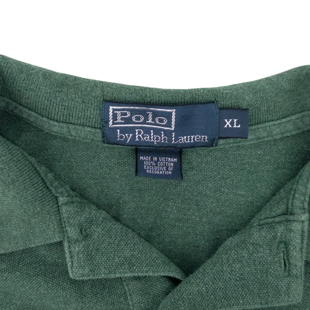 Polo Ralph Lauren Men's XL Green Long Sleeve Polo Shirt Purple Pony 100%‎ Cotton